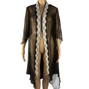 Fernando Sanchez Robe Womens Sz XS Sheer Lace Kimono Long Missing Belt FS2